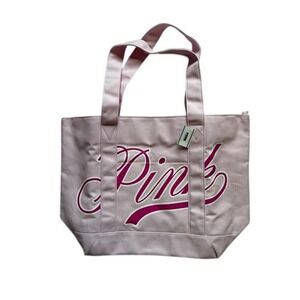 Victoria's Secret PINK Canvas Tote Bag Light Pink Zip Top Shoulder Bag NWT